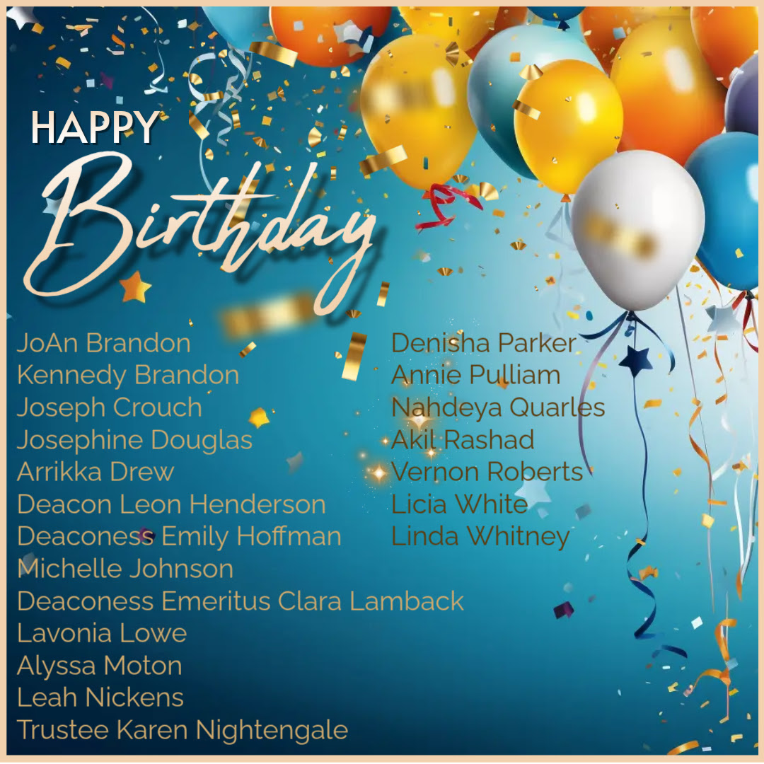 Happy Birthday flyer. The names are listed as text below.